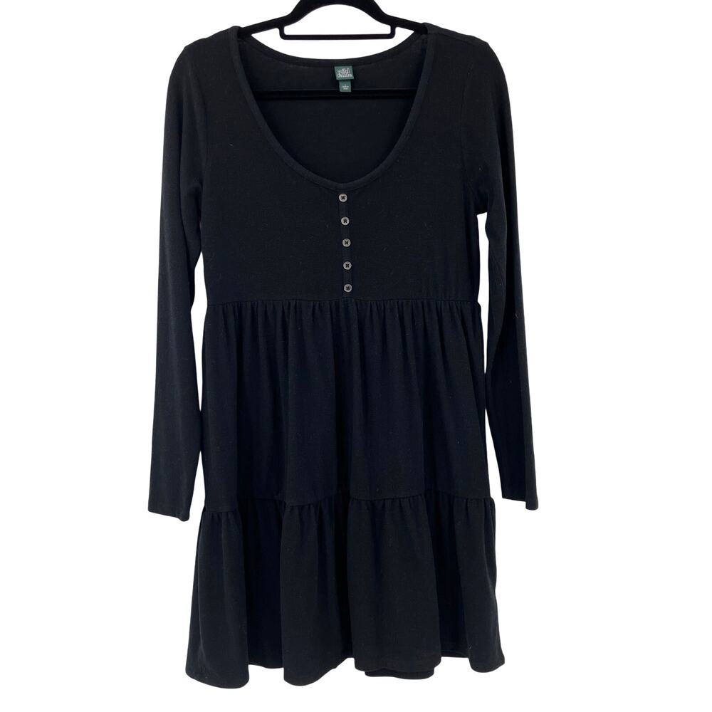 Wild Fable Black Long Sleeve Henley Tiered Scoop Lightweight Tee T Shirt Dress